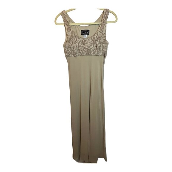Alex Evenings Dress Women's size 8P Petite‎ Tan Sparkle Mother of Bride Wedding - Picture 3 of 9